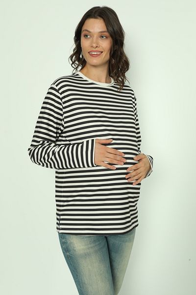 Miss Dünya Lissa Black and White Striped Maternity Sweatshirt