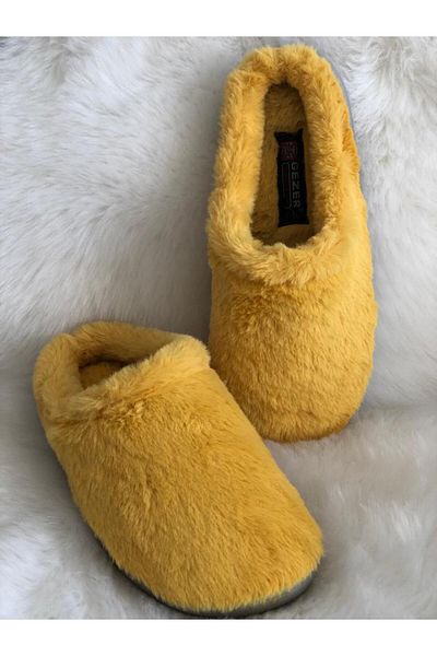 GEZER Yellow Mustard Plush Women's Slippers Winter House Slippers