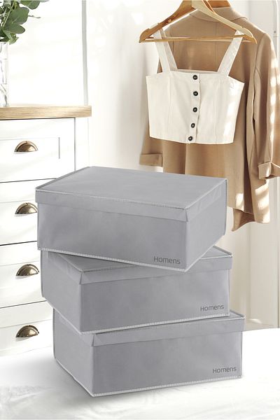 HOMENS 3 Pieces Covered Velcro Tape Base Size Box Storage 50x40x19