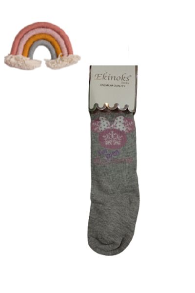Ekinoks Girl's 3-9 Years Colorful Cool Patterned Cotton Lycra Pantyhose Gray