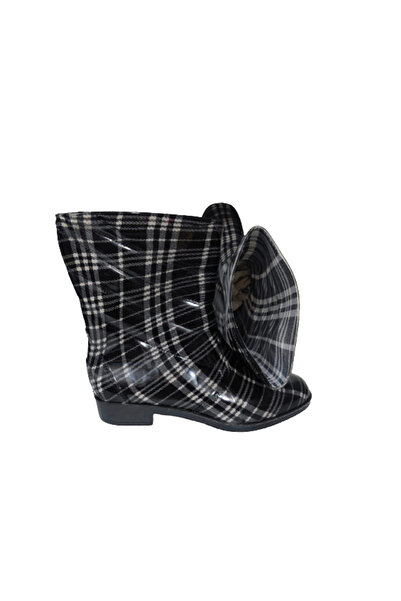 Gülsoy Μαύρο-λευκό ριγέ καρό γυναικείες μπότες βροχής με αντιολισθητική σόλα