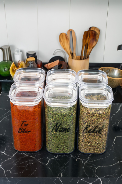 TARÇIN HOMES مجموعة وعاء توابل ميكا سعة 6 لتر 300 مل مع حاوية تخزين ذات ملصق ...