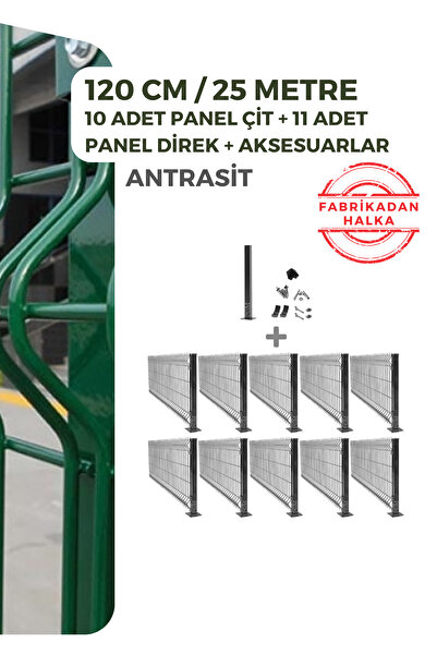 Panel Çit Market Pcm 10'lu Panel Çit Takım 120x250 Cm Çift Telli Antrasit+1 D...