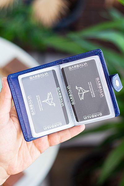Garbalia Beijing Genuine Leather Unisex Navy Blue Card Holder Wallet with Plenty of Card Holders and External Placket