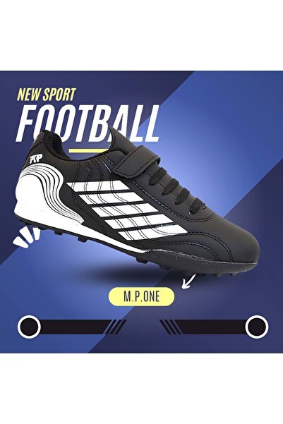 MP ONE Kidessa 1746-1350 Bantlı Çocuk Halı Saha Futbol Ayakkabısı siyah beyaz