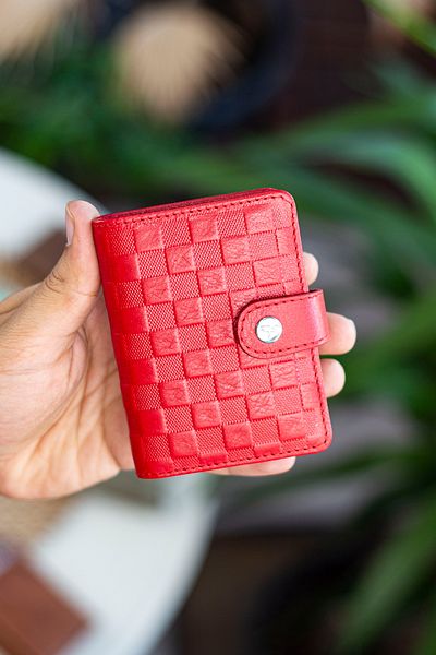Garbalia Beijing Genuine Leather Unisex Red Card Holder Wallet with Plenty of Card Holders and External Placket