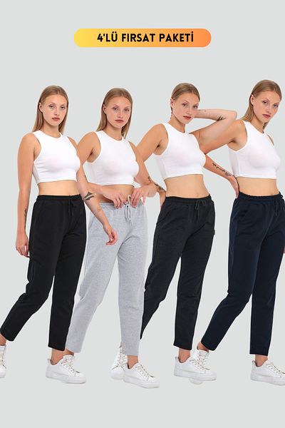 mmetalic Pantaloni de sport clasici cu buzunar, 4 piese, negru-bleumarin-gri-antracit pentru femei