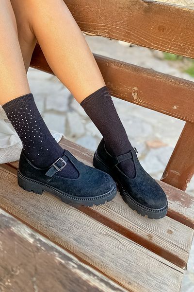 SHOEBELLAS Дамски мокасини с катарами от сиво и черно