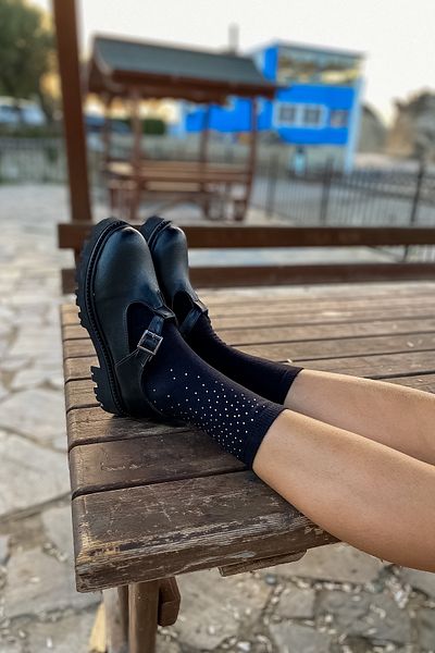 SHOEBELLAS Дамски обувки от сива и черна кожа с катарама