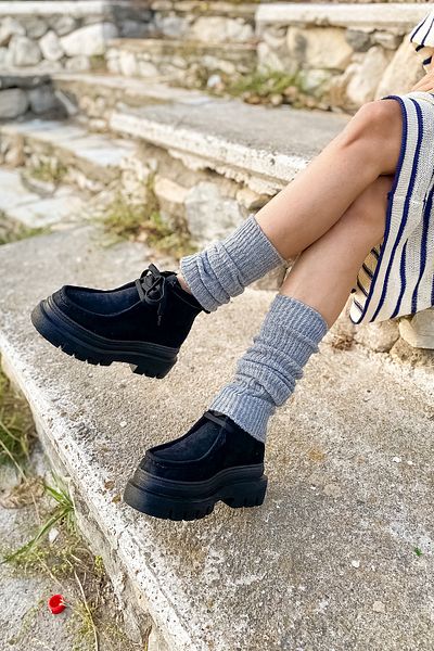 SHOEBELLAS Γυναικείες μπότες Mecy Black Lace-Up Moccasin