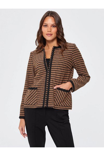 Faik Sönmez Дамско плетено яке Houndstooth Camel U67191