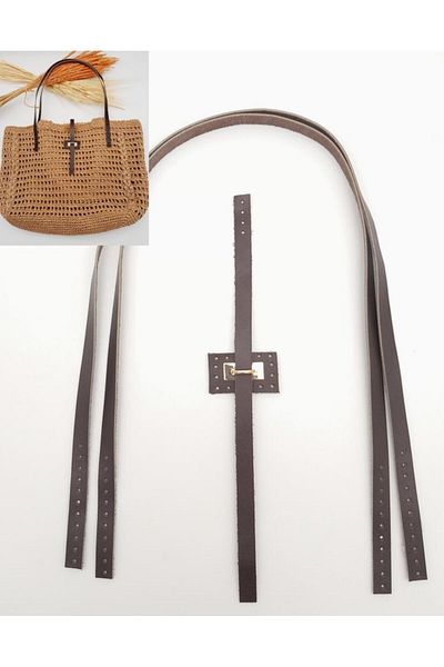 angel çanta aksesuar Dark Brown Real Leather Bridge Lock Bag Set