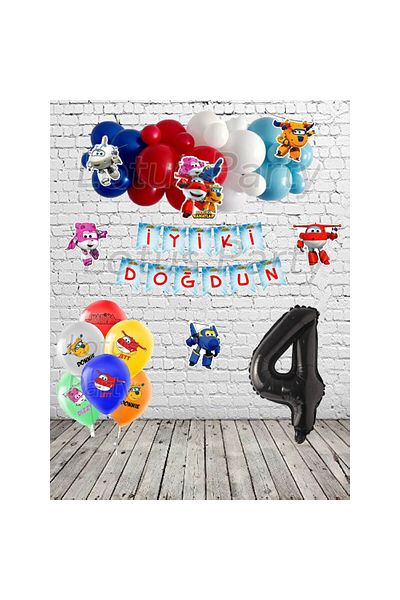 LOTUS PARTY Σετ πάρτι γενεθλίων με άδεια υπολογιστή 4 ετών - Τρισδιάστατο πανό με υπέροχα φτερά και τυπωμένο μπαλόνι