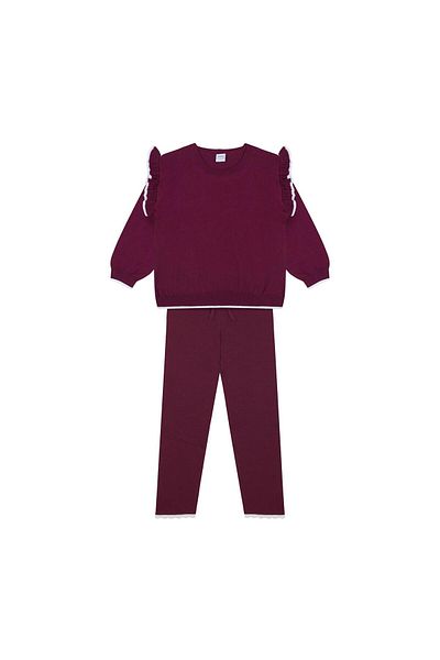 Antebies White Ruffled Burgundy Knitwear Sweatshirt Leggings Set Size: 9-10 Years
