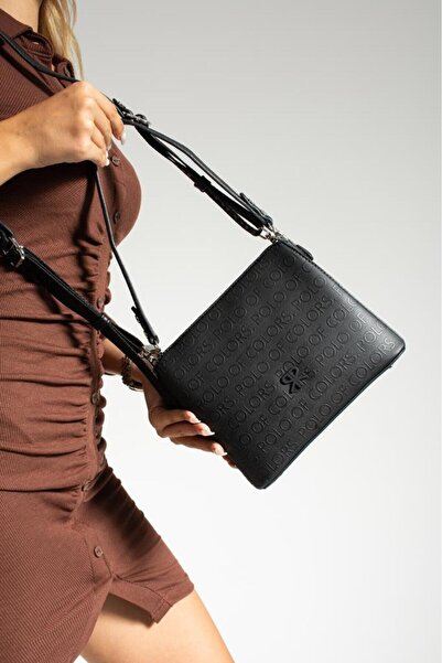 ImPolo Дамска чанта за рамо и през рамо Impolo Alberta, черна, с релефен прин...