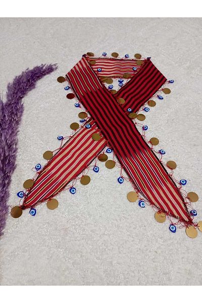 LABELLA COLLECTİON MONKEY FABRIC BANDANA WITH PULLE EVIL EYE BEADS STRIPES