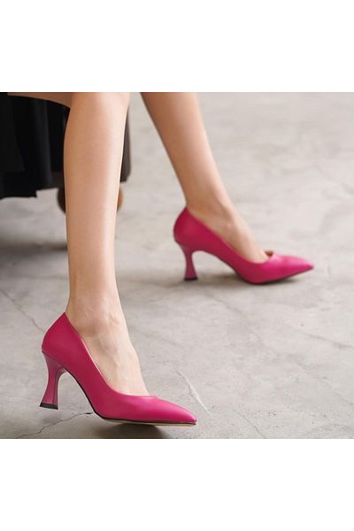 MİSS PARK MODA Park Moda 6205 pentru femei, roz fucsia, cu vârf ascuțit, cu toc scurt, pantofi stiletto clasici, stilați de zi cu zi