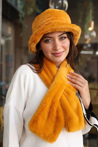 REMSA Kadın Peluş Kaşkol Boyunluk Atkı RKB-01 Hardal