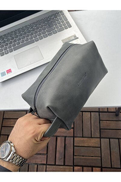 DERKON GRİ %100 HAKİKİ DERİ EL ÇANTASI