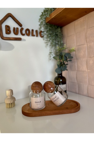 BUCOLIC طقم قطن زجاجي مكون من قطعتين مع غطاء خشبي / ملصق عتيق من القطن والأذن...