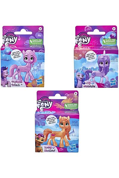 MY LITTLE PONY مجموعة ميني بوني مكونة من 3 قطع - بتلات الأميرة، Sunny Starscout Izzy، Moonbow Pink وPurple Orange Toy Horse 5c