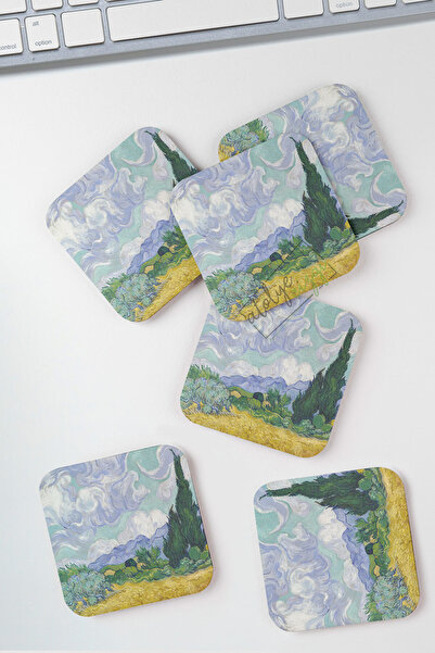 Atölye Çizgi مجموعة فنسنت فان جوخ لحقل القمح مكونة من 6 قواعد أكواب MDF