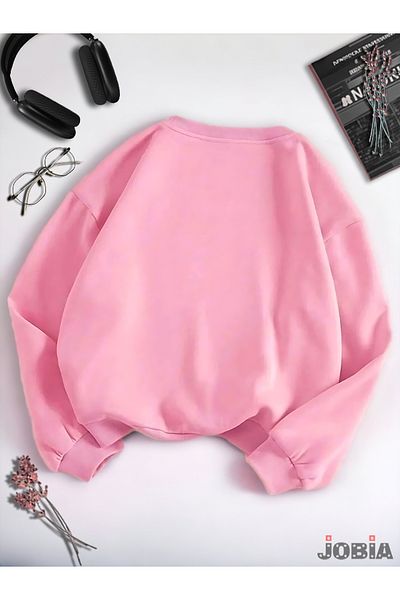 Jobia Outdoors Φούτερ Unisex με 3 νήματα Basic Crew Neck Axalotl Milk Printed Candy Pink Raster Fleece φούτερ