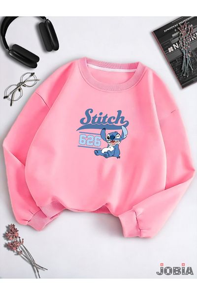 Jobia Outdoors Φούτερ Unisex Angel Stitch με 3 νήματα Basic Crew Neck Barbie με στάμπα καραμέλας ροζ ανασηκωμένο φλις φούτερ