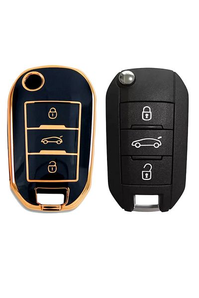 EBG İSTANBUL Peugeot 508 3 Button Switchblade Black Car Key Remote Control Case