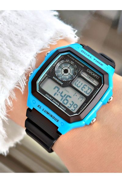 Cockpit Digital Women's Wristwatch with Silicone Strap 5 ATM Waterproof Alarm and Luminous Stopwatch