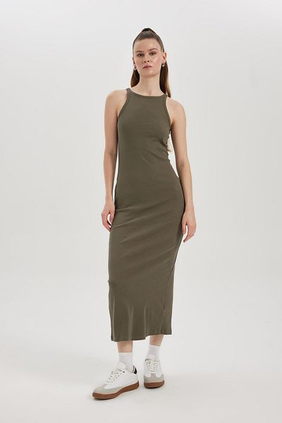 DeFacto Halter Neck Bodycon Ribbed Maxi Dress - Sleeveless A4828Ax23Au