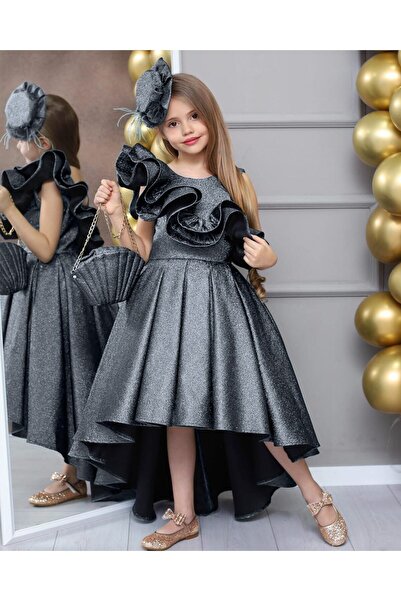 Poyraz Fashion Kids Girl's Graduation Evening Dress, Hat Buckle and Bag Set