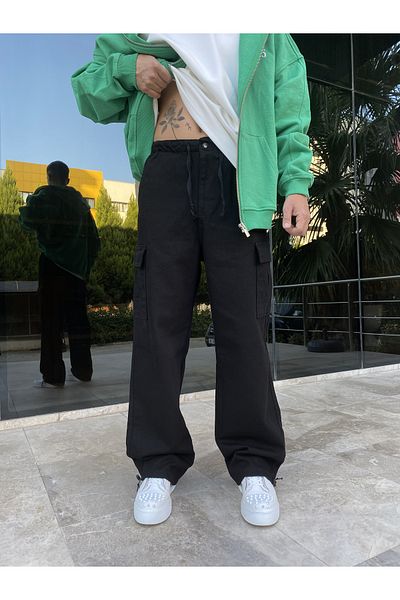 XPUPPETWEAR Black Cargo Pants with Elastic Legs