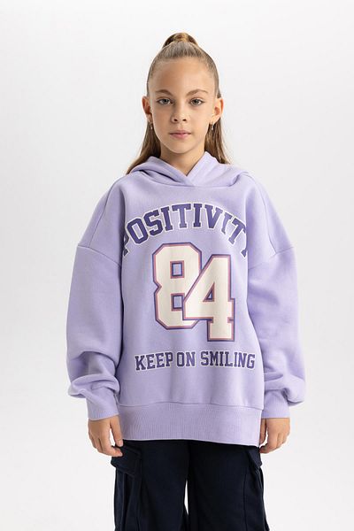 DeFacto Girl's Oversize Fit Hooded Thick Sweatshirt with Soft Fuzzy Inside
