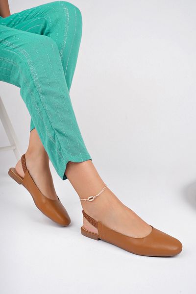 Deripabuc Genuine Leather Tan Women's Leather Ballerinas DP58-2247