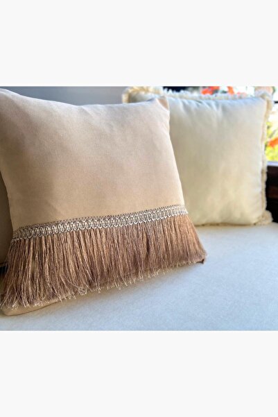 Long Tassel Camel Feather Square Throw Pillowcase 43 x 43 cm