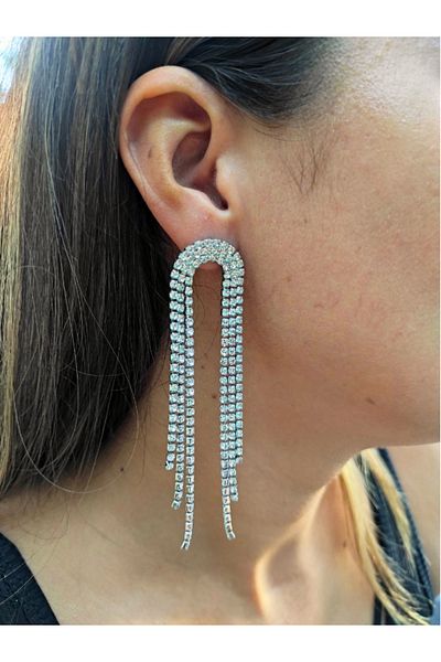 TÜKKAN ACCESSORİES Rhinestone Tasseled Dangle Evening Dress Earring-EARRING75