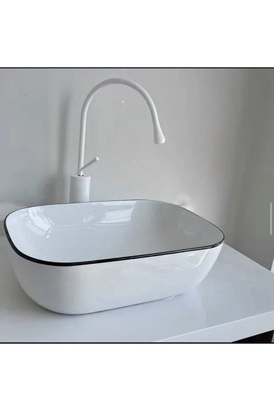 İSAOĞLU YAPI Bowl Sink Faucet Matte White Sink Faucet Drop Design Armature White Faucet