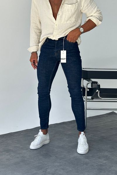 MADZEYMODA Slim Fit Ανδρικό τζιν παντελόνι σε μπλε ναυτικό