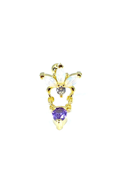 La femme by begum Ay Taşı Lotus Ve Lila Damla Gold Top Döndürmeli Piercing, 9...