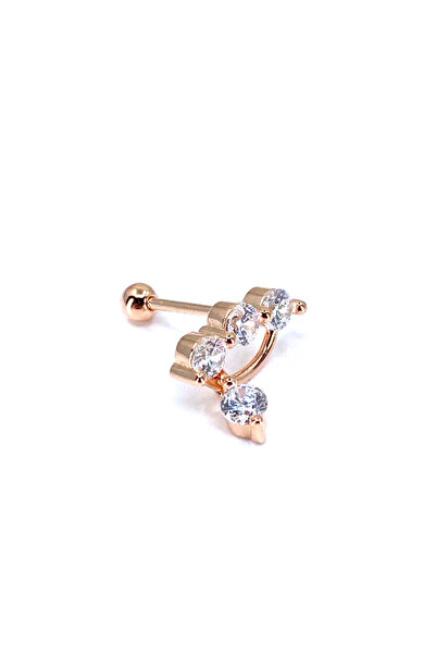 La femme by begum Üç Tektaş Yay Ve Sallantılı Tektaş Rose Top Döndürmeli, 925 Ayar Gümüş Piercing,helix,flat vb.