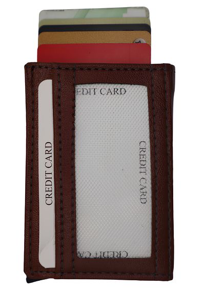 Astakos Genuine Leather Luxury Coated Aluminum Mechanism Classic Automatic Wallet Card Holder Unisex