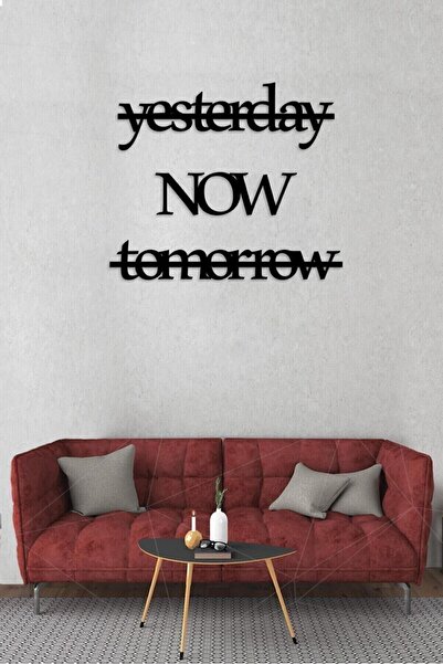 Genel Markalar Ingilizce Zaman Harfli Ahşap Dekoratif Tablo - Dekoratif Duvar Yazısı - Yesterday Now Tomorrow Dekor