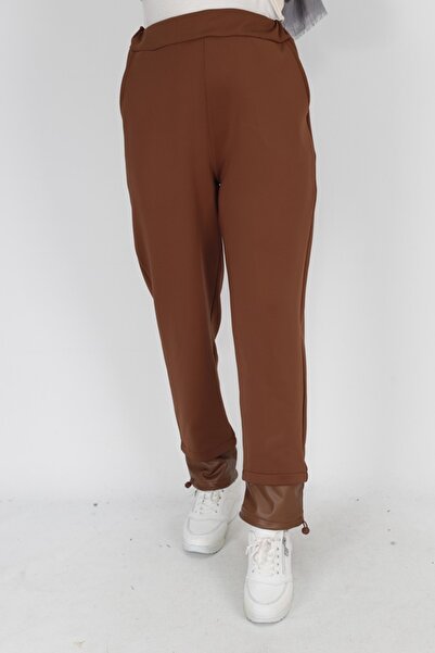 Puane Scuba Kumaş Paçası Deri Detaylı Pantolon