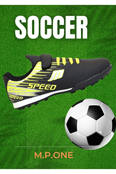 MP ONE Kidessa 1753-1368 Bantlı Çocuk Halı Saha Futbol Ayakkabısı siyah yeşil