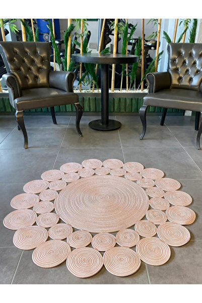 MaVaux Hasır Jüt Çiçek Desenli Kilim Halı