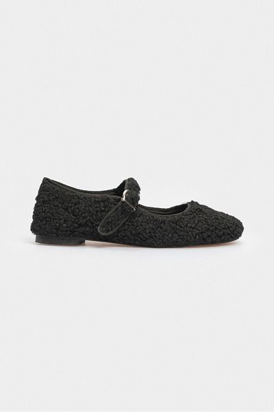 NİŞANTAŞI SHOES Agnesia Damen-Ballerinas aus schwarzem Plüsch mit flacher Sohle