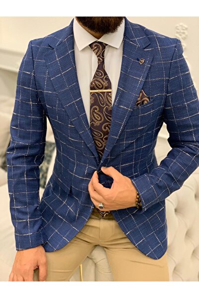 LONATOLİA Erkek Kare Ekoseli Italyan Kesim Slim Fit Ceket