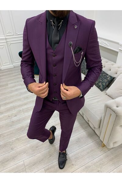 LONATOLİA Men's Suit Swallow Collar Italian Cut Slim Fit Jacket Vest Trousers...