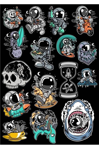 Reysa Tasarım مجموعة ملصقات رائد الفضاء مكونة من 12 قطعة مكونة من 16 قطعة لله...